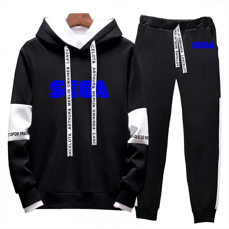 Sega 2023 spring and autumn new men's style printing high quality fashion lace-up design suit hooded sweatpants suit.