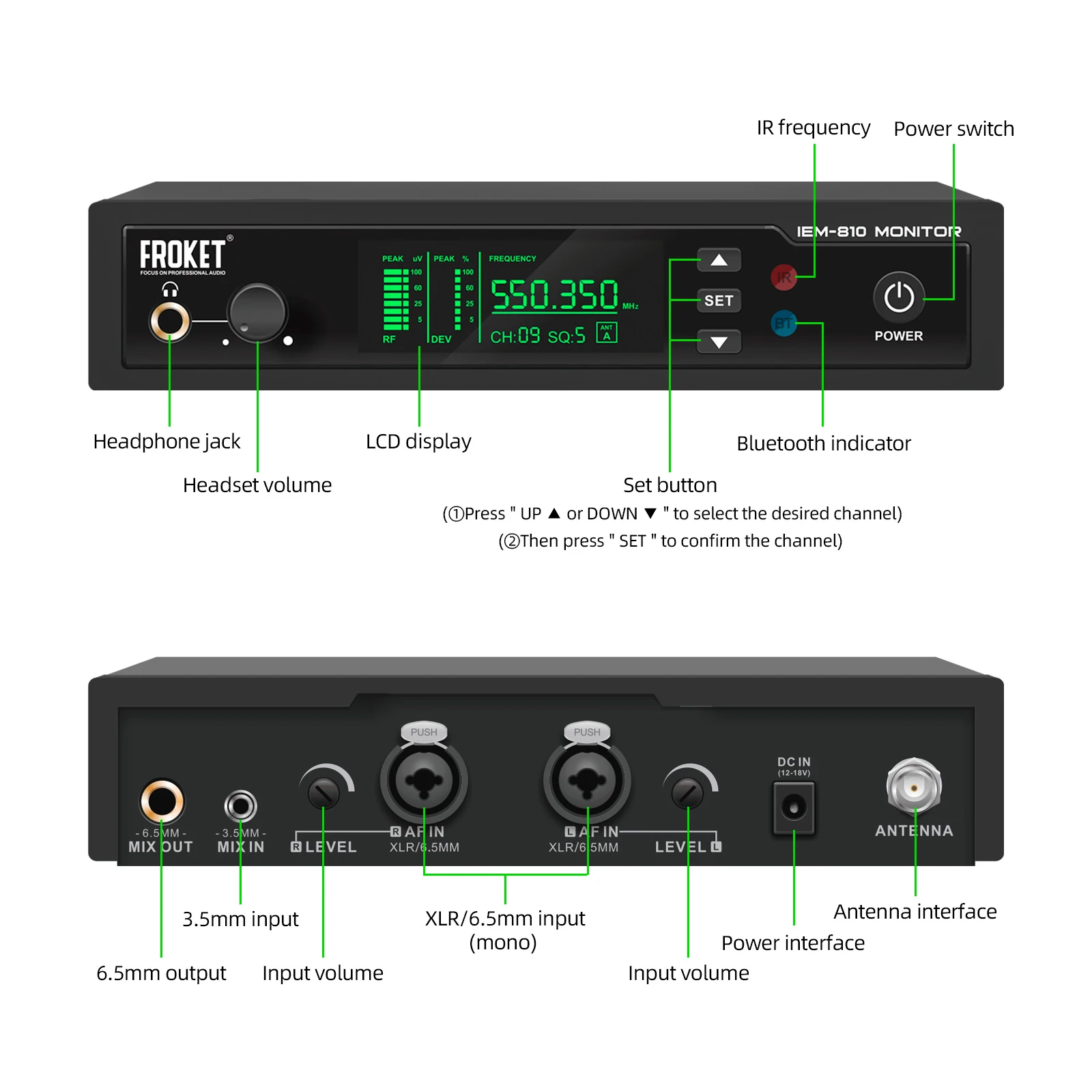 IEM-810 무대 전용 모니터링 시스템, 블루투스 연결, 스몰 사이즈, 휴대 용이, 무대 노래에 적합