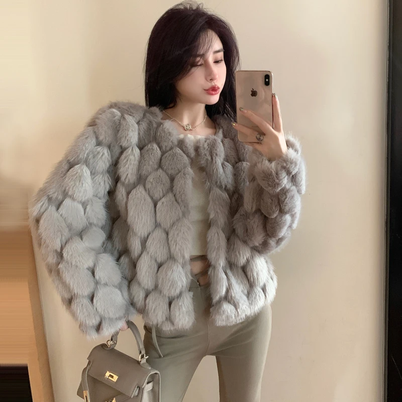 Hot Sell 2022 Women Faux Fur Coat Long Sleeves Cardigan Design Short Cut Winter Warm Fur Coat
