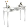 Silver MDF Mirror Surface Broken Glass Three Pumping Computer Desk 4