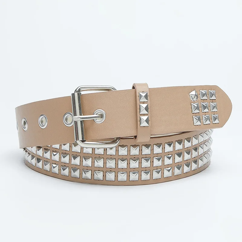 

Punk Studded PU Leather Belt Luxury Waistband for Jeans Rivet Square Buckle Waist Retro Casual Fashion Cool Belts for Men Women