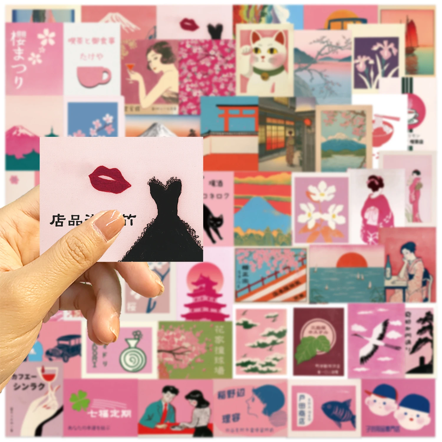 50/100 Stück Rosa Japanische Retro Ästhetische Aufkleber für Laptop, Flasche, Scrapbook, Koffer, Wand, DIY, wasserfeste Sticker – Detail 9