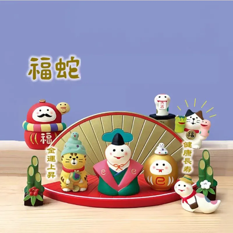 일본식 ZAKKA 고양이 공예 구정을위한 작은 장식품 뱀 년 추세 분재 음식 및 장식 수지 인형