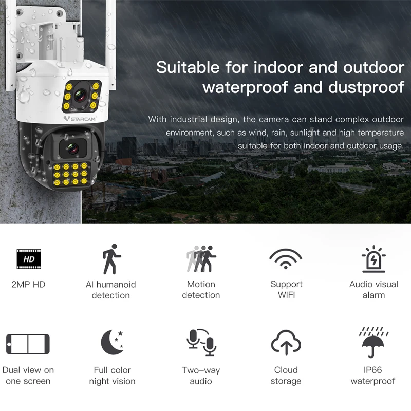 

Vstarcam CS663DR 2MP 1080P Dual Lens Full Color Wireless PTZ IP Dome Camera AI Humanoid Detection Security CCTV Baby Monitor