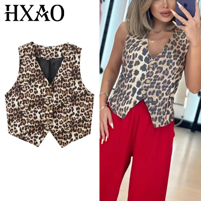 トップス 60's~70's/leopard vest Hesaco Leopard Print Top Womens Leopard Vest Casual Button