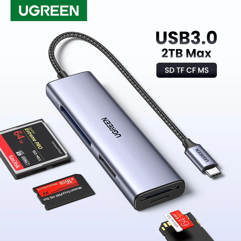 Карта-ридер Ugreen, USB 3,0, 4 в 1, SD, TF, CF, MS
