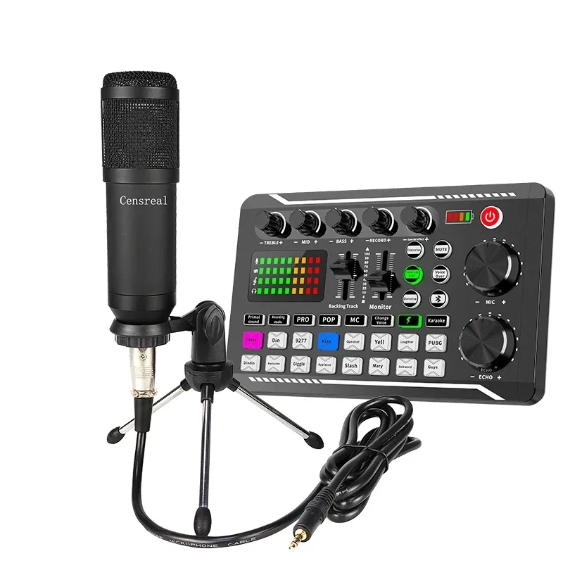 Censreal All-In-One Podcast Equipment Bundle Condensatore Microfono Con Mixer Dj Scheda Audio Controller Audio Per Lo Streaming