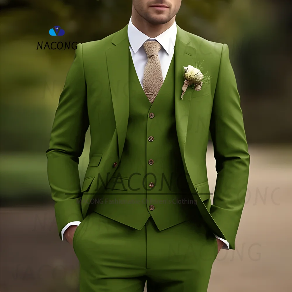 Blue Men's Suit 3-piece Floral Jacket Pants Vest Blazer for Groom Wedding Tuxedo Slim Fit Elegant Men Suit