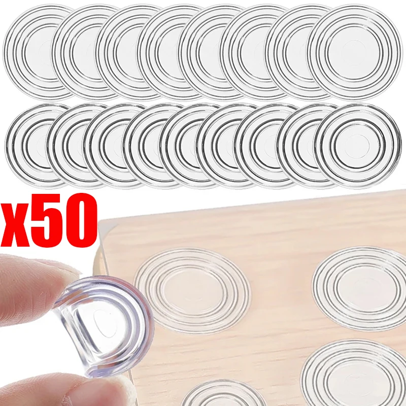 50/10Pcs Glass Table Top Anti Slip Pads Round Shape Transparent PVC Pads Tea Table Glass Soft Protect Pads Furniture Accessories