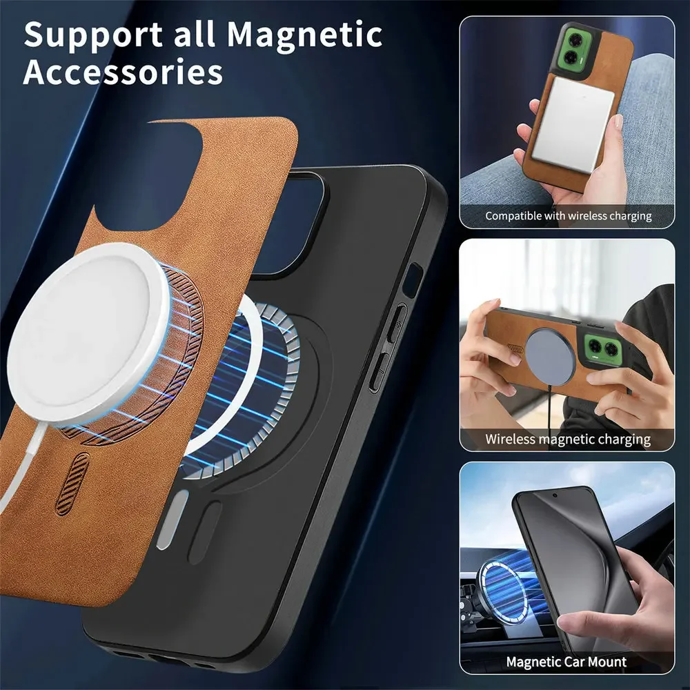 Luxury Leather Back Case with Wireless Charging and Magnetic Closure for Motorola Moto Smartphones