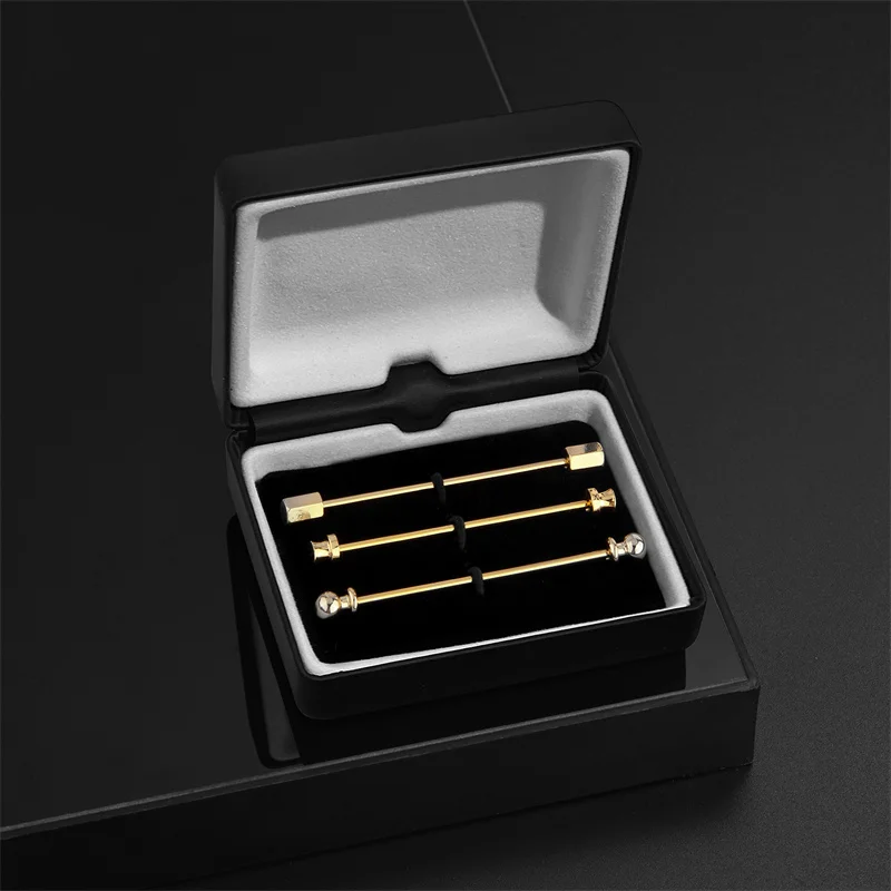 WEBEEDY 6Pcs Mens Shirt Kraag Bar Pin Clips Sluiting Set Klassieke Bal Hoofd Messing Shirt Kraag Bar Tie Pins Set voor Mannen Bruiloft Business ( Goud Zwart Zilver