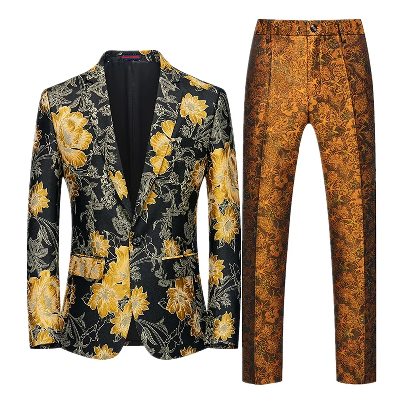 Embroidery Color Fashion Suit Two-piece Men's High Quality Personalized Stage Performance Banquet Business Casual Blazer+Pant formal suit business men clothing