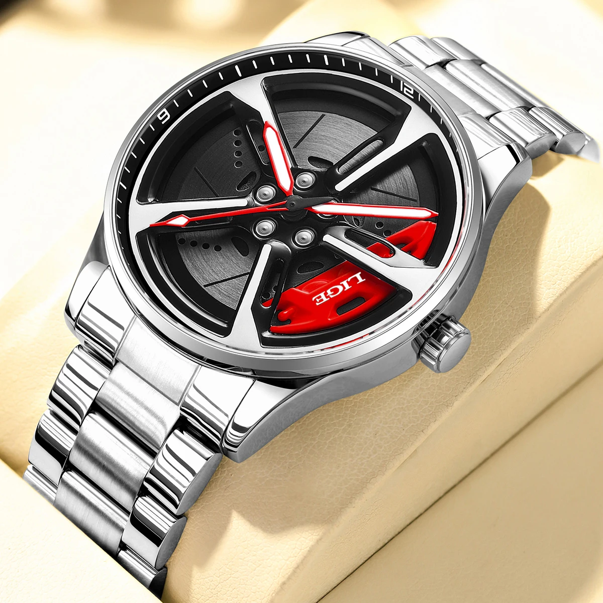 LIGE New Sports Mens Car Wheel Watches Business Waterproof Quartz Watch For Men Stainless Steel Hub Wheel Dial Design Watch Men