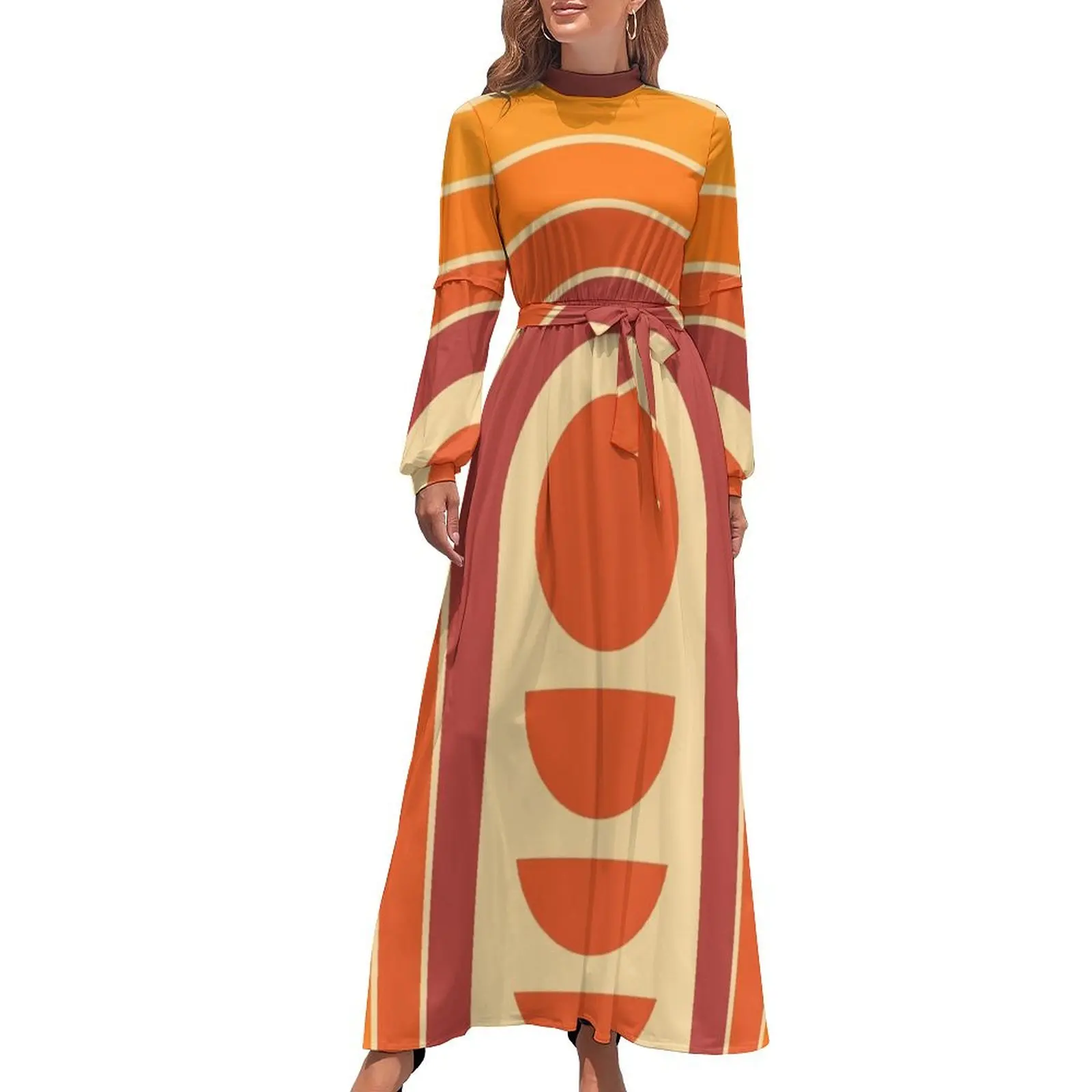 thumbnail image 1 of Vestido largo con diseño de arco ascendente geométrico retro 622 Vestido de verano para mujer 2024 Vestidos de mujer Vestidos largos con velo, 1 of 5