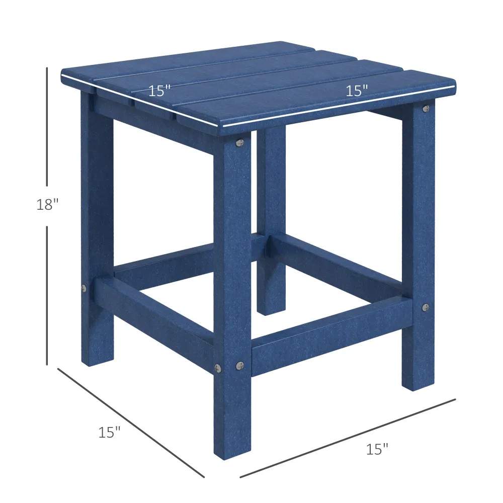 Outsunny Adirondack Side Table, Square Patio End Table, Weather Resistant 15" Outdoor HDPE Table for Porch, Pool, Balcony, Blue 3