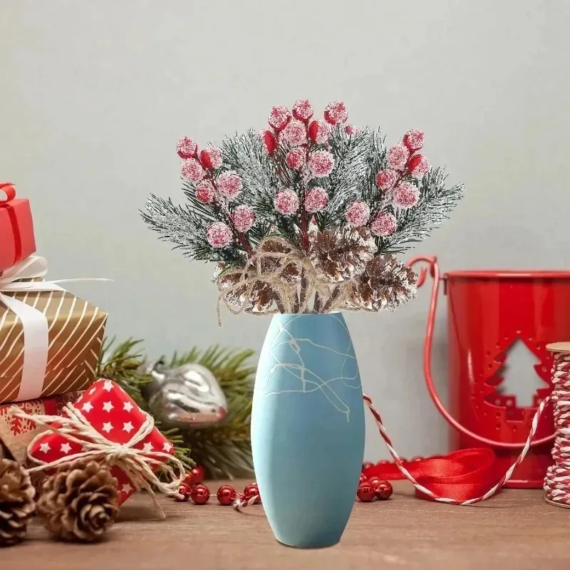30/1pcs Christmas Artificial Berry Branches Plastic Fake Berries Stem Pine Flowers Home Party Wedding Wreath DIY Craft Ornaments_voghion.com