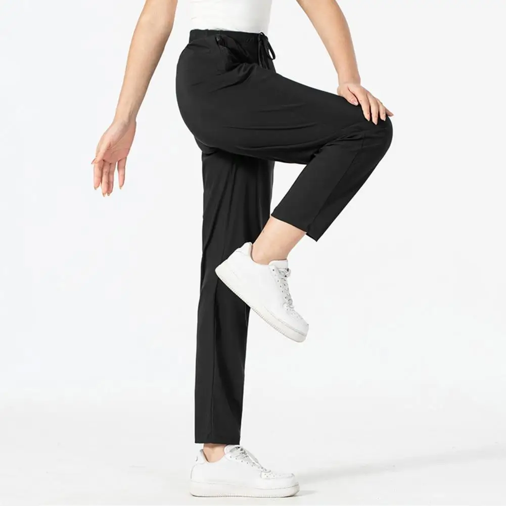 Youthful Adult Trousers Ice Silk Unisex Pants with Side Pockets Drawstring Waist for Gym Training Jogging Quick Dry Solid Color