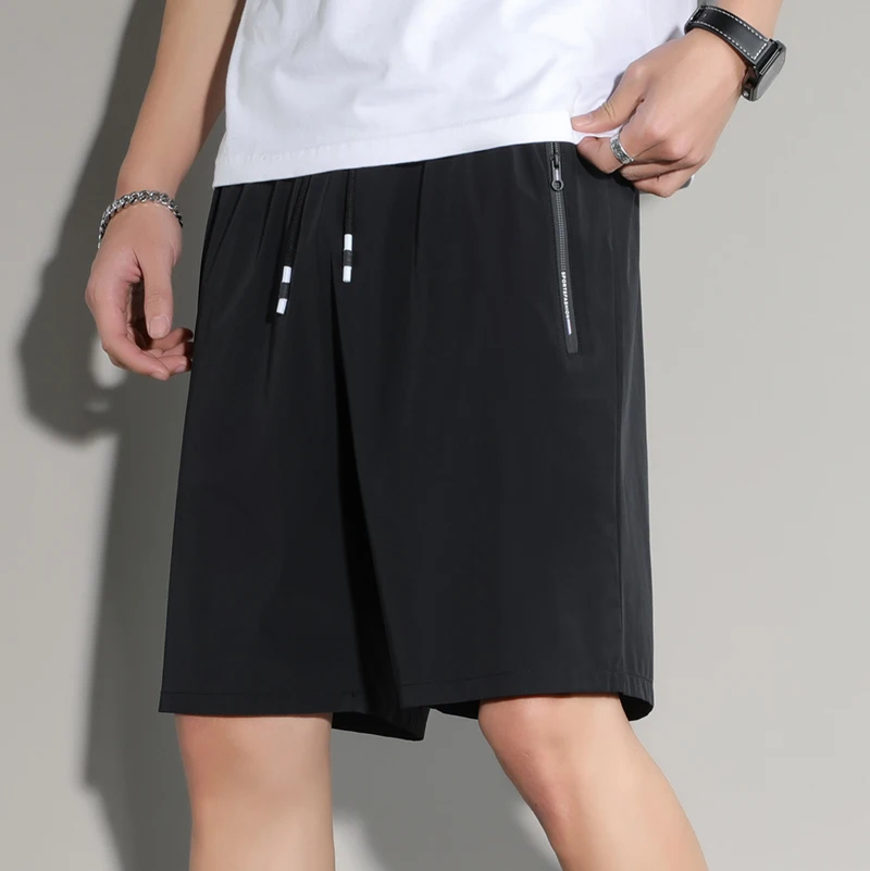 Fashion Basic Solid Color Knee Pants Summer New Youthful Vitality Loose Straight Men's Clothing Elastic Drawstring Casual Shorts