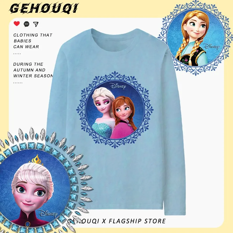 

Disney Frozen Joint T-shirt Women Long Sleeve Aisha Anna Animation Around Pure Cotton Children's Clothes Autumn