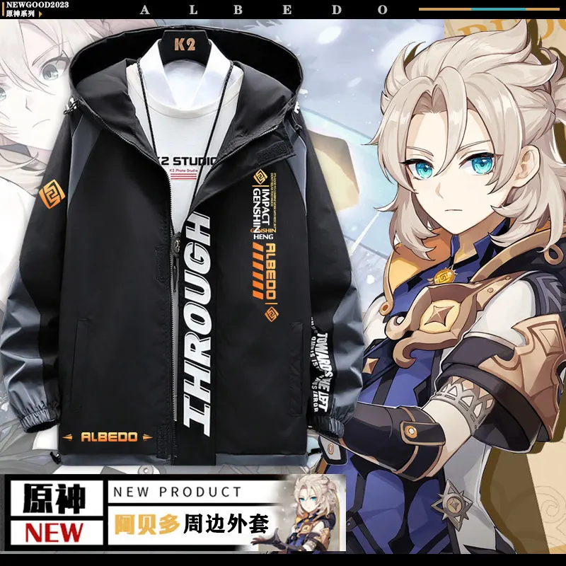 

Albedo куртка с длинным рукавом Genshin ударная игра унисекс пальто толстовка на молнии модная Крутая толстовка с капюшоном Топ косплей костюм