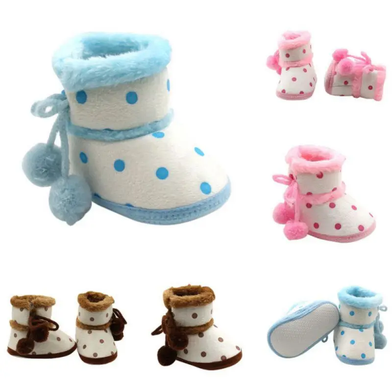 Winter Newborn Shoes Baby Boy Girl Cute Pompon Snow Boots With Plush Infant Anti-Slip Toddler Shoes Cotton Shoe Kids Home Boots 1