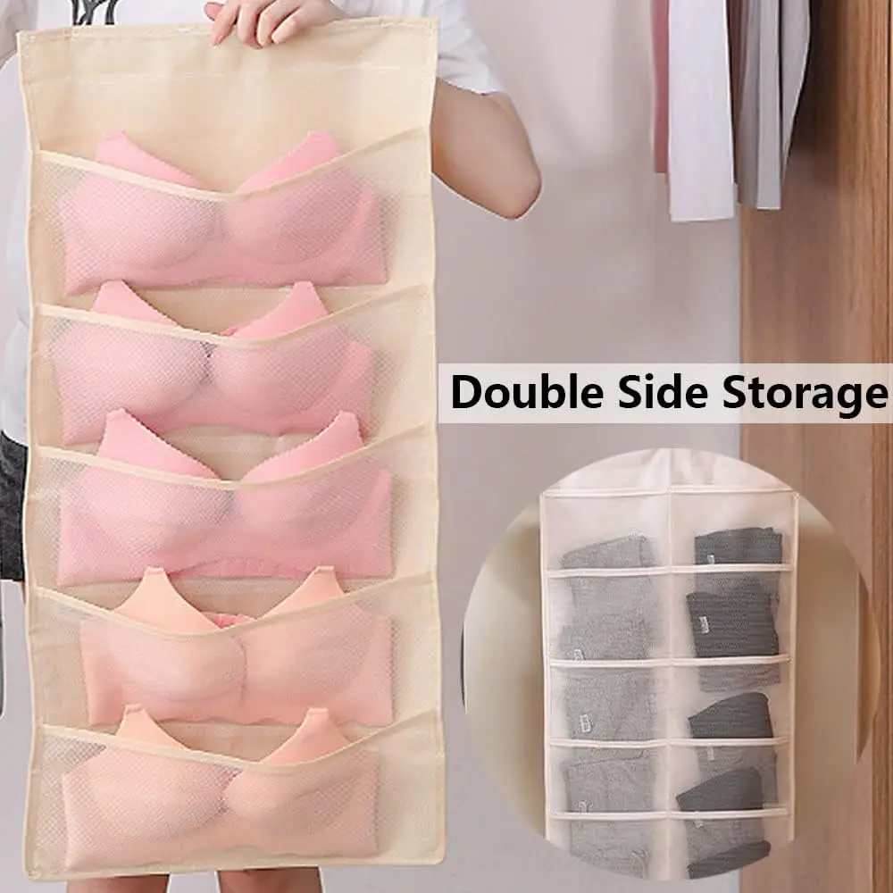 Double-sided Hanging Bag Folding Clothing Storage Bag Clear Socks