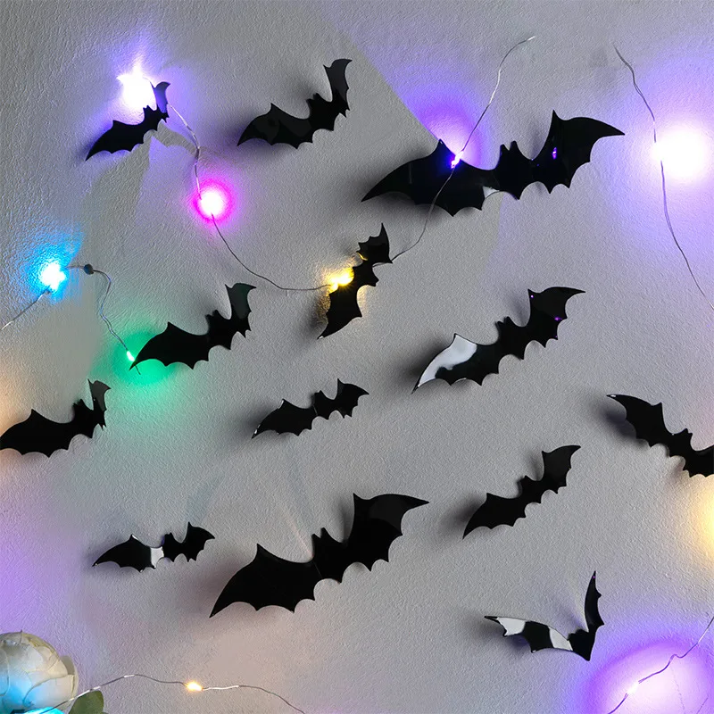 

12PCS Simulation Bat Wall Stickers PVC 3D Black Spider Decoration Halloween Ghost Festival Party Scene Layout Horror Props
