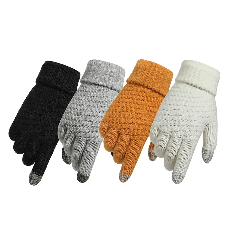 Full Finger Gloves Warm Gloves Adult Men Women Winter Wool Knitted Mobile Phone Touch Screen Gloves