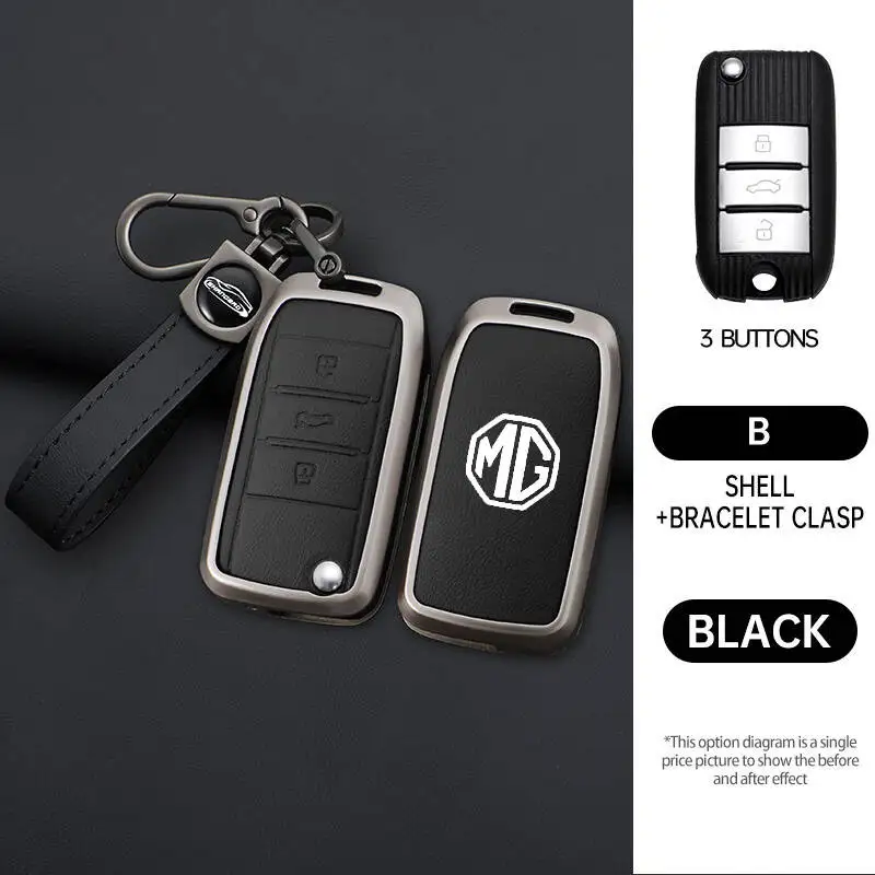 Zinc alloy Leather Car Smart Remote Key Case Cover Shell For MG MG5 ZS ...
