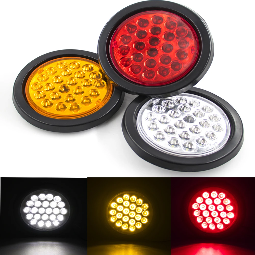 1pc/2pcs 24V 4.3" 24 LED Round Car Rear Tail Light Brake Stop Side