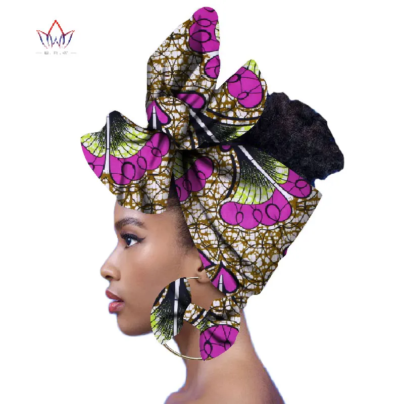 african outfits for women 2021 Fashion African Head Scarf And Warrings 2 Pieces Women African Clothing Bazin Rich Headwear Wax Ankara Hairband SP018 african style clothing Africa Clothing