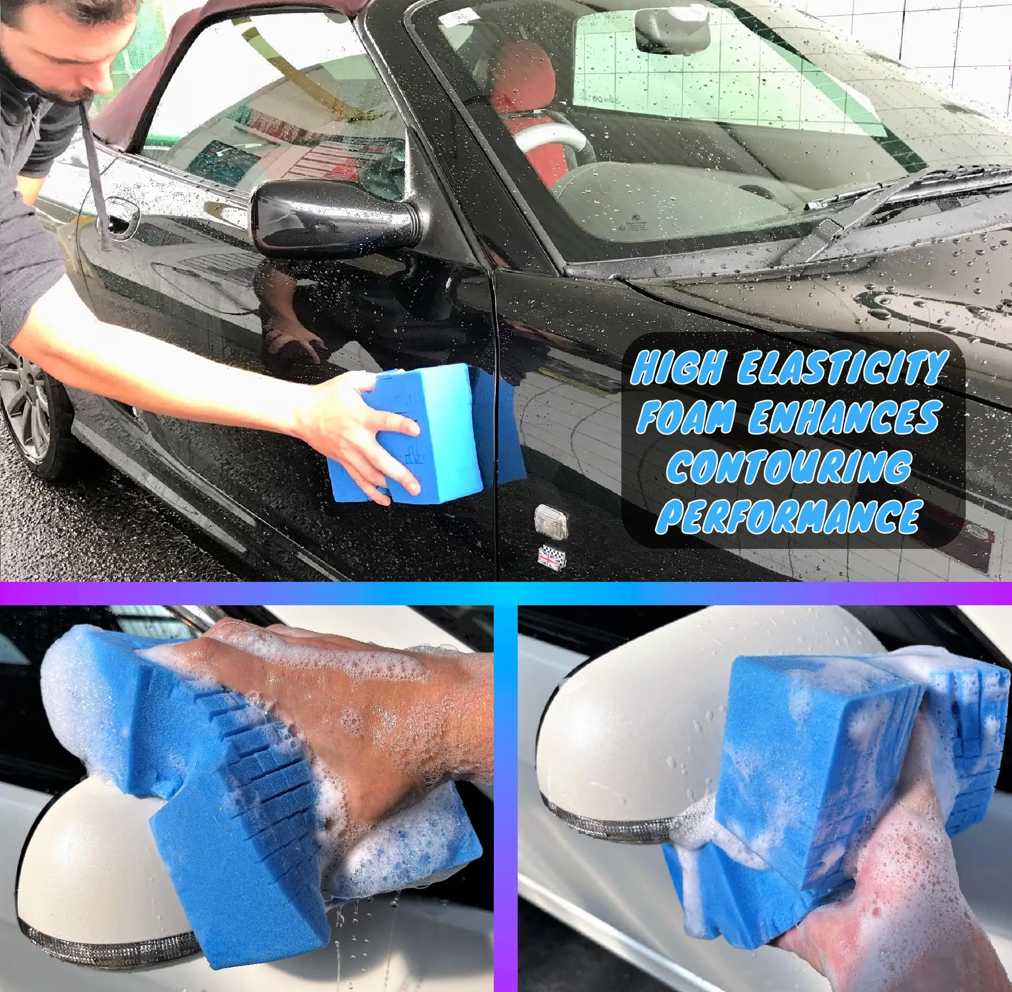 Spugna per autolavaggio Large Cross Cut Soft Foam Grid spugna Super assorbente Easy Grip strumenti per la pulizia dell'auto antigraffio accessori Auto