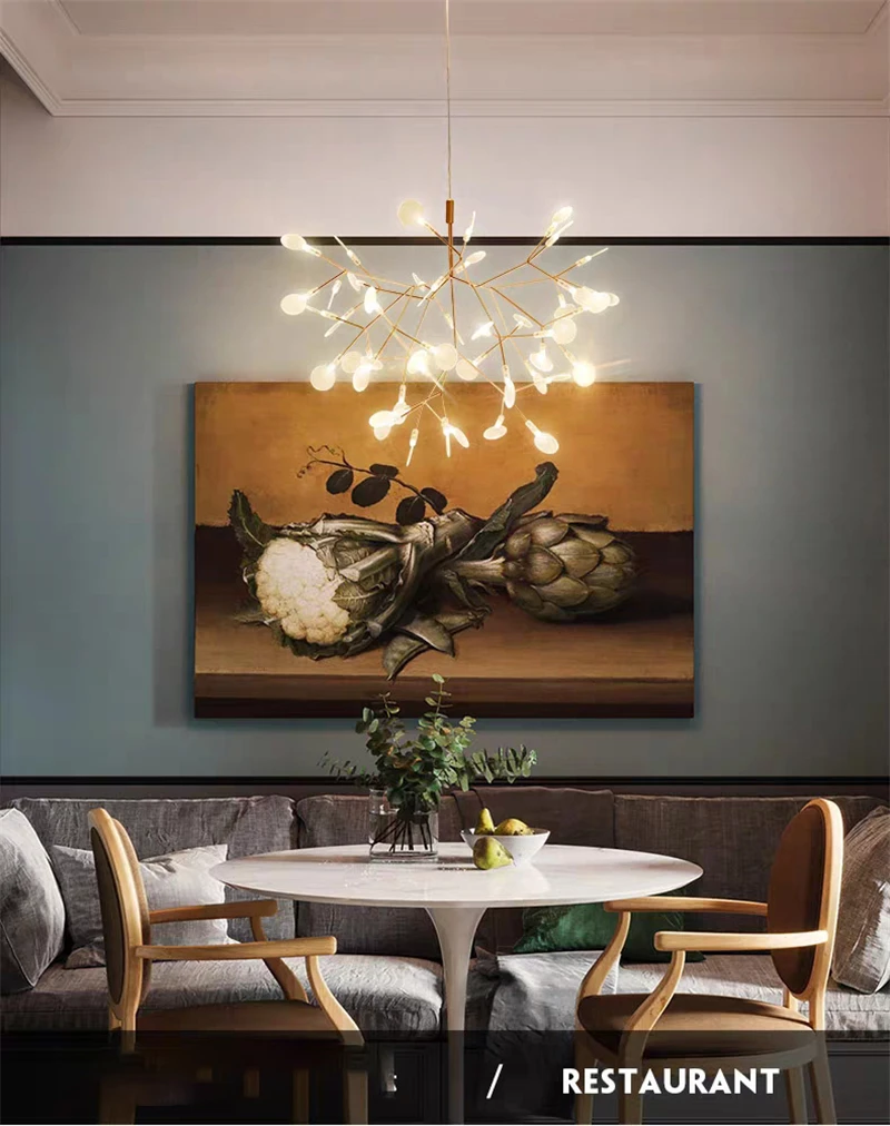 Living Room Chandelier Art Hanging Nordic Modern Kitchen Dining Room Firefly Lamp Rose Gold/Black/Champagne Gold Round Indoor