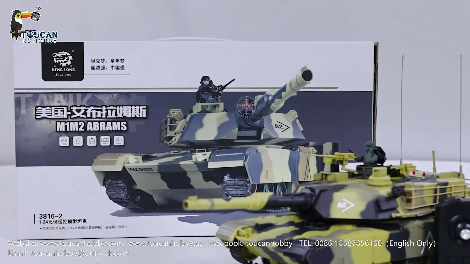 TOUCAN RC Tank M1A2 2.4G Remote Control 1/24 Scale