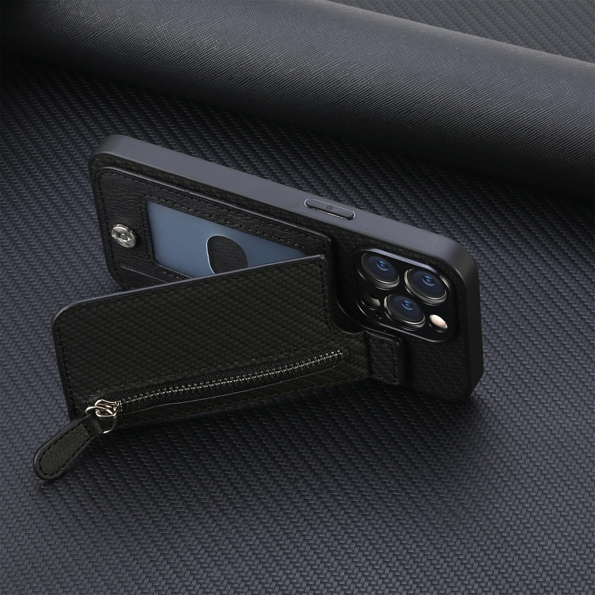 Leather Zipper Wallet Phone Case with Card Slots and Magnetic Holder