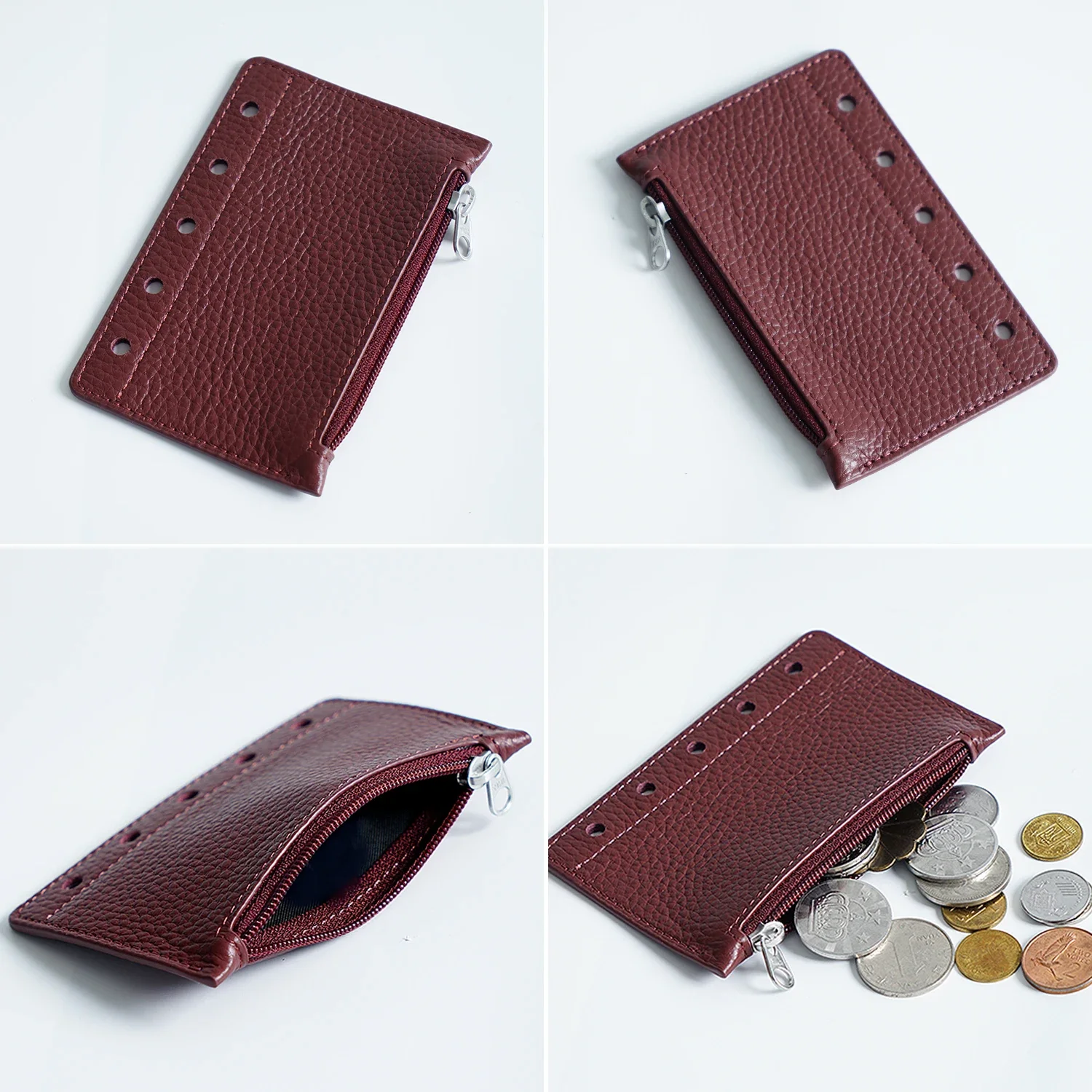 Moterm-zipper Flyleaf para Planejador Anel Genuine Pebbled Grain Couro Divisor Coin Bolsa de Armazenamento Acessório Notebook Tamanho a8 - Imagem 2