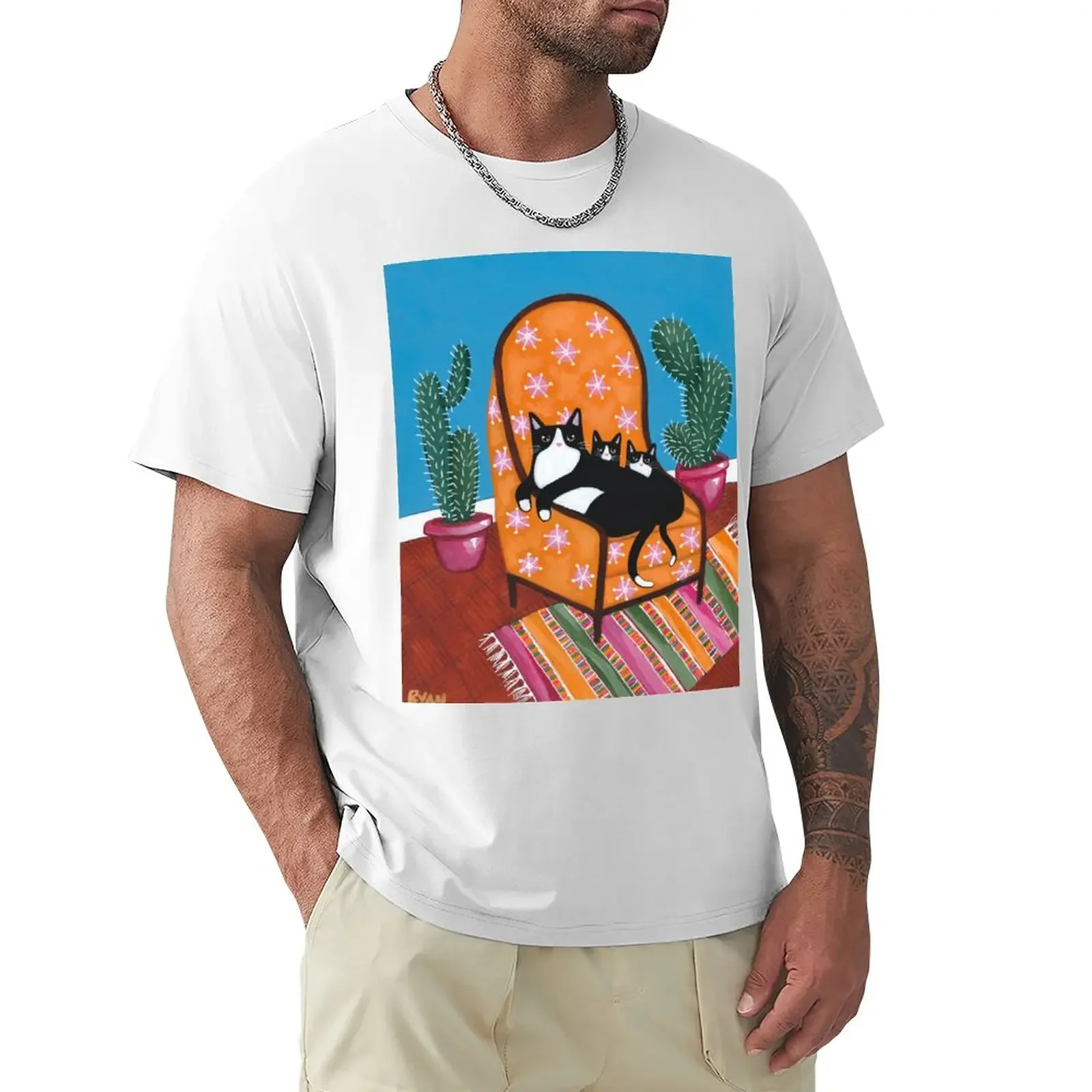 

Tuxedo Mom and Kittens in a Chair T-Shirt hippie clothes quick-drying blanks t shirts men