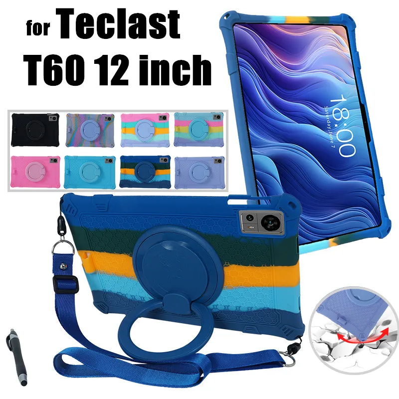 Capa de Silicone Macia para Teclast T60 360 Rotativa Capa Suporte com Alça de Punho Alça de Ombro Kids Funny Capa 12 Pol