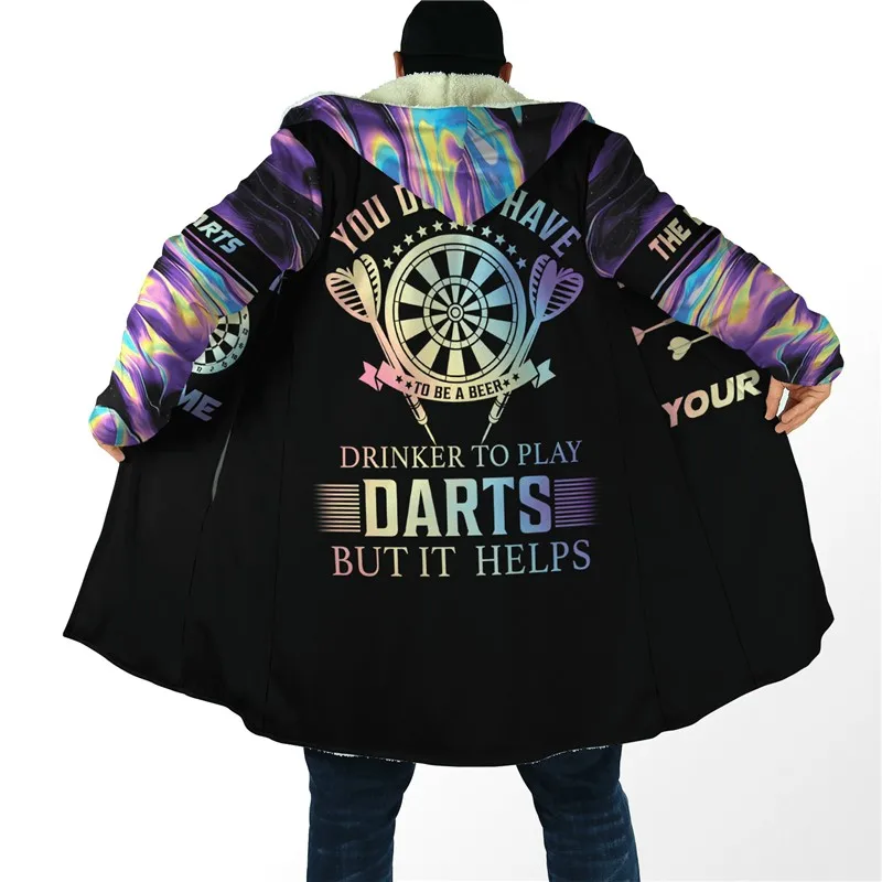 New Fashion Winter 3D Printing Darts Player Series Cloak Coat Art Hooded Warm keeping Casual Casual Unisex Winter Hoodie  WB002