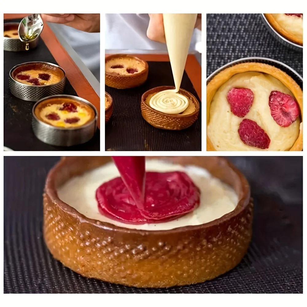 Set aus 12 Edelstahl-Tortenringen - Perforierte Formen für Mousses und Desserts, Keksausstecher, Obstkuchenformen – Detail 10
