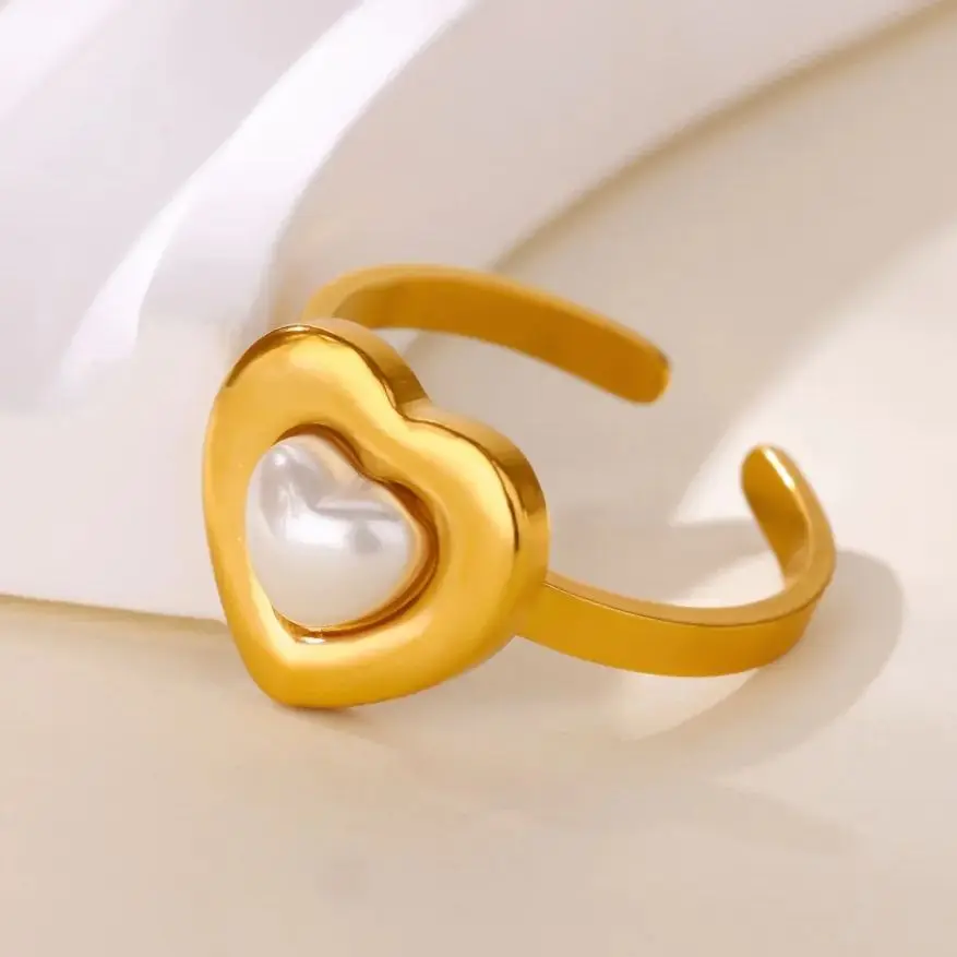 Pearl Heart Ring Stainless Steel