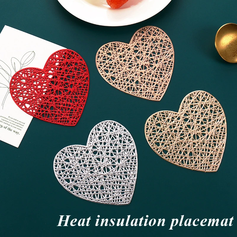Heart Shaped Insulation Mat Creative Bronzing Placemat Insulated Coaster Decorative Table Mat Light Luxury Household Items New