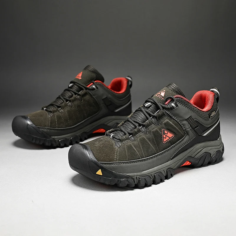 Hikeup Nieuwe Hoge Kwaliteit Mannen Wandelschoenen Duurzaam Leer Klimmen Schoenen Outdoor Wandelen Sneakers Rubberen Zool Factory Outlet