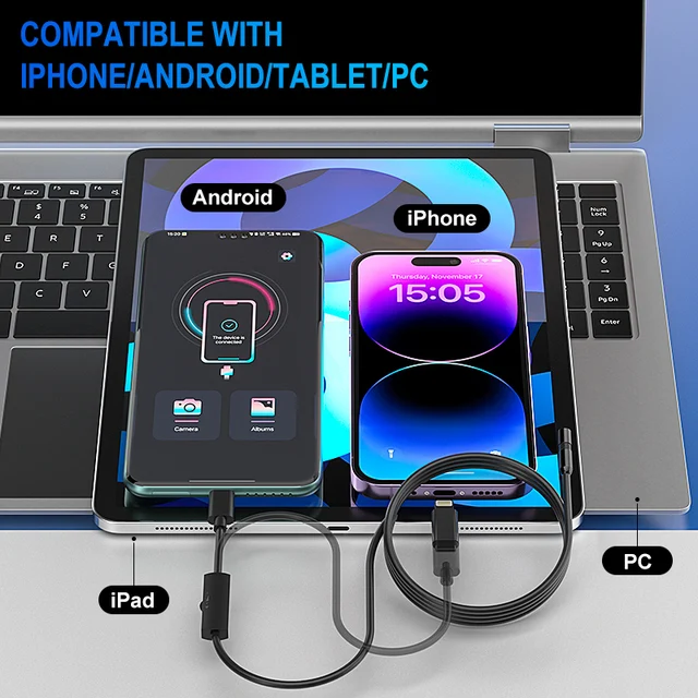 Industrial Endoscope HD1080P TYPE-C Wired Camera for IOS IPhone Ipad Android Phones LED Waterproof Car Pipe Inspection Borescope 3