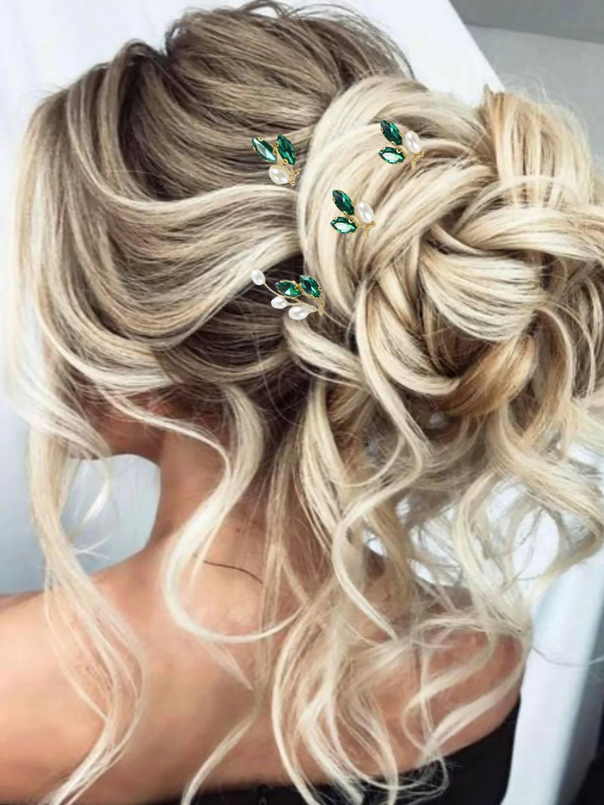4PCS Hair Pins for Women Head Jewelry Wedding Hair Accessories Green Red Rhinestone Handmade Bridal Headwear Prom Bride Headwear