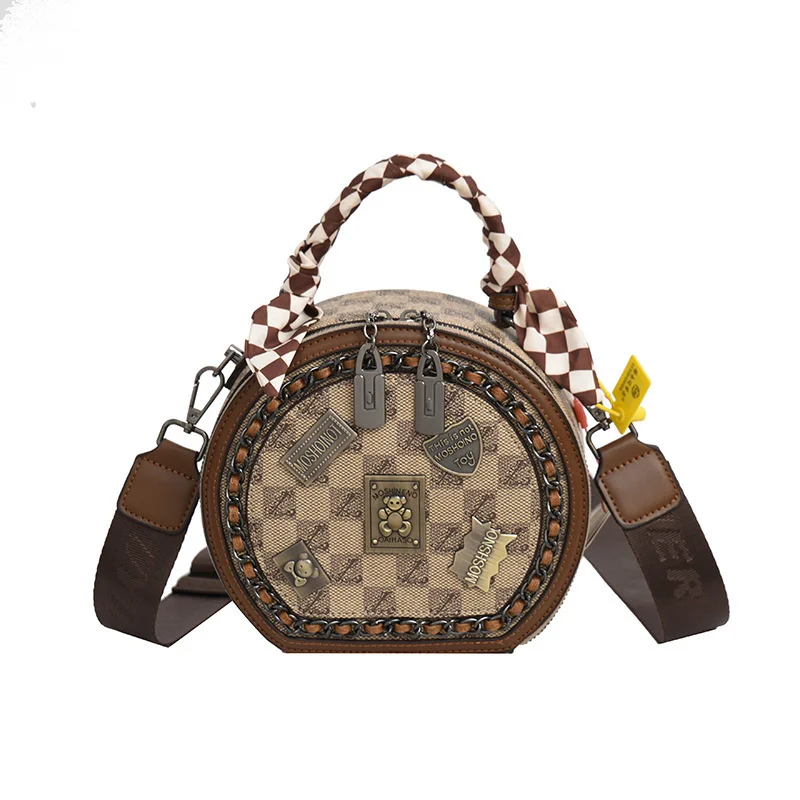 Women Tote Bag Messenger Female New One Shoulder Crossbody Fashion Badge Small Round Bucket Handbag Woman Bolsas Clutche Y2k
