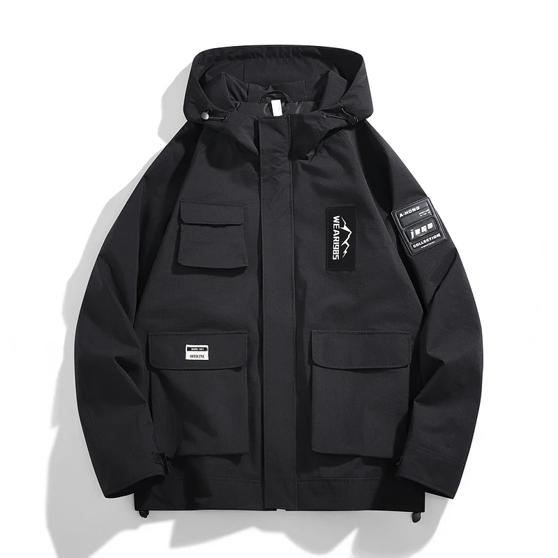 Spring new jacket men hooded loose tooling tide brand mountain outdoor fatty waterproof windproof jacket.