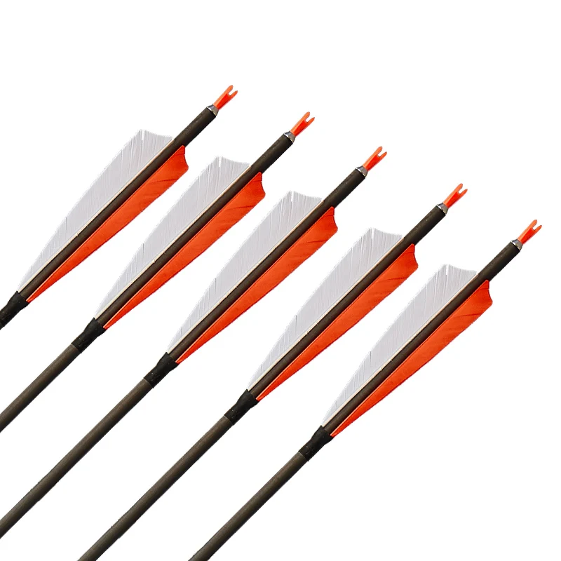 

31.5" Mixed Carbon Arrows 5" True Feather AMO30.5" Sports Target Shooting Practice Arrows for Recurve Bow ID6.2mm Spine 400