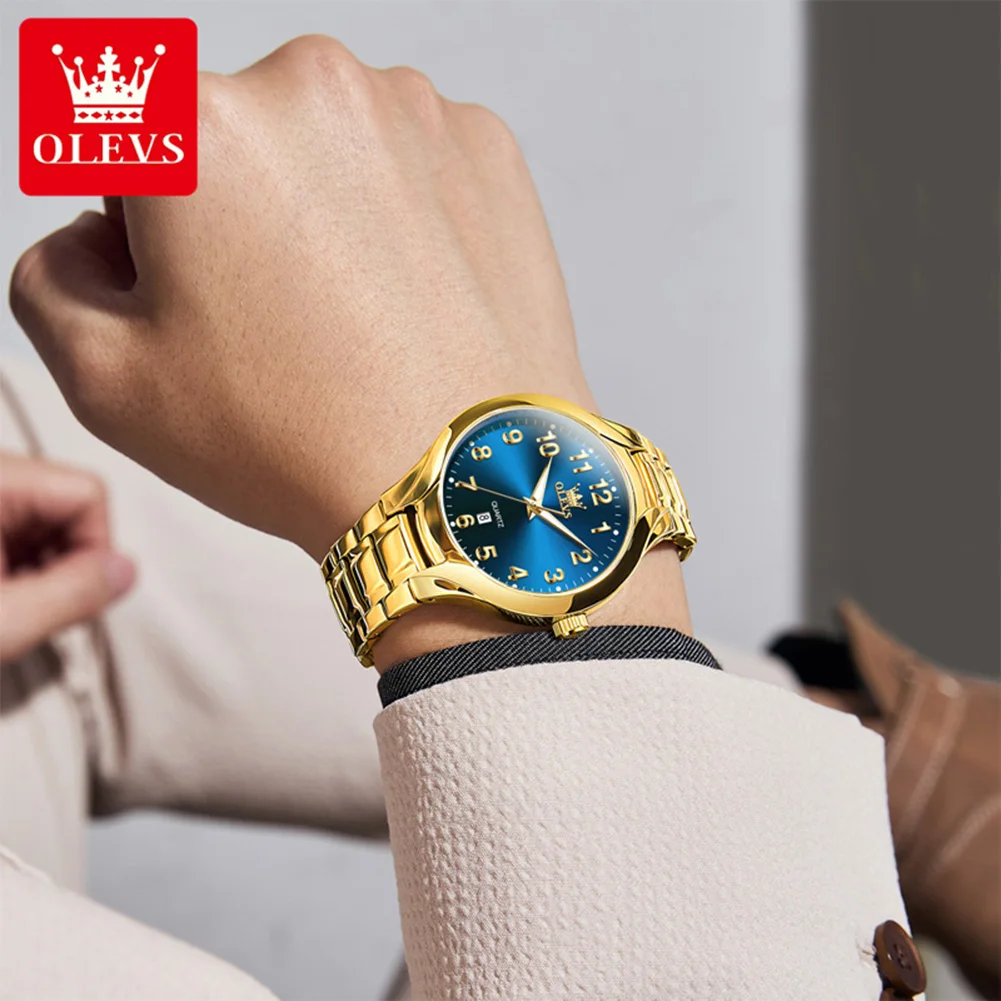 OLEVS 3650 Men's Watch Number Scale Classic Quartz Watch For Men Stainless Steel Waterproof Luminous Date Luxury Male Wristwatch