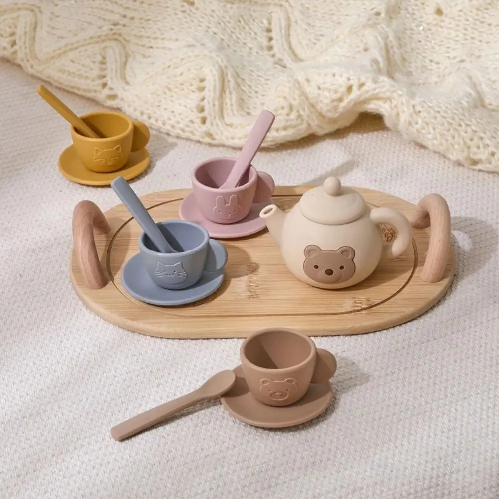 Simulation Silicone Afternoon Tea Set Early Educational Montessori Pretend Play Kitchen Set Interactive Little Bear Tea Set Play